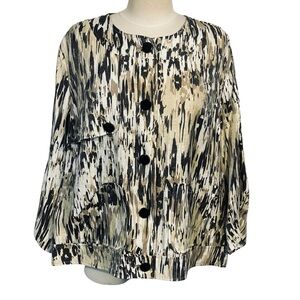 Ruby Rd. Sz 22W Black Tan Brushstrokes Metallic Shimmer Blazer Jacket